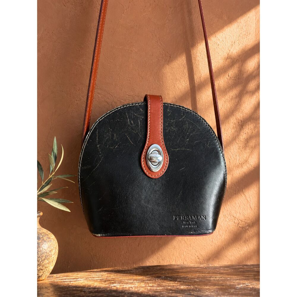 Persaman New York Genuine Leather Crossbody Bag Made in Italy Black Brown 9x8
